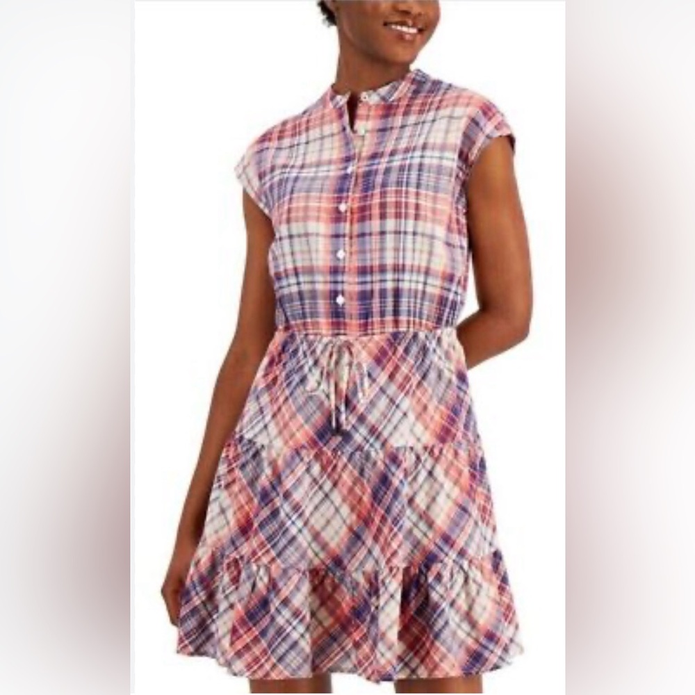 Tommy Hilfiger Red and Blue Plaid Midi Dress